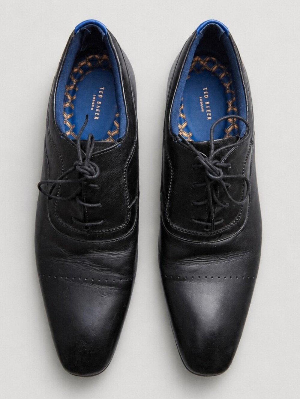 Ted Baker Black Leather Oxfords with Blue Interior